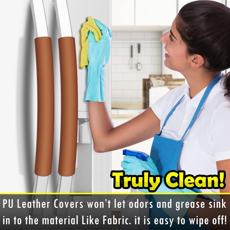 Royleath Refrigerator Door Handle Covers, 6PCS, Leather Kitchen Appliance Handle Covers, Keep Your Fridge Microwave Oven Stove or Dishwasher Clean, Stains Dirty Oils, Kitchen Decor(Dark Orange) - Image 2
